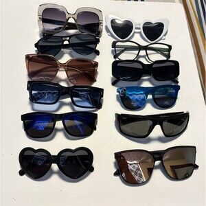 Lot 10 Sunglasses Mixed Styles Oversized Heart Retro Black UV Fashion Bulk